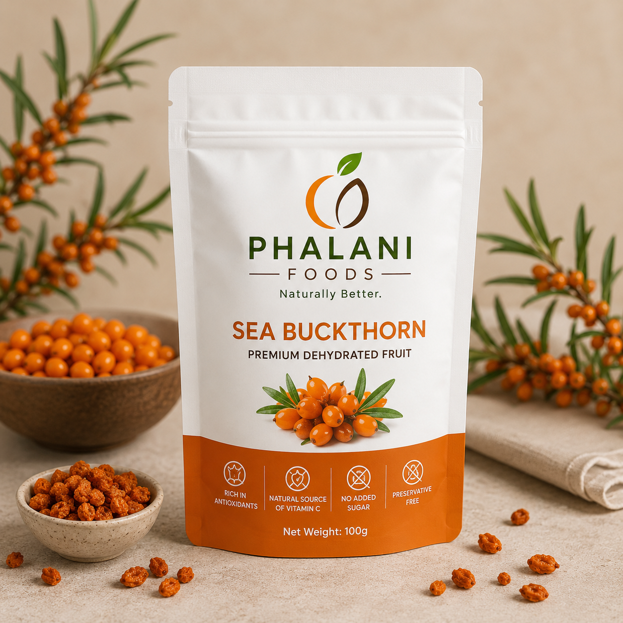 Himalayan Wild Sea Buckthorn Berries | Organic & Sun-Dried | 200g
